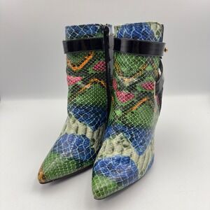 Machi Skyler Multicolor Snakeskin Block Heel Ankle Boots Pointed Toe Womens 7